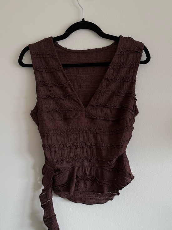 Tops - Sleeveless V-Neck Wrap Top in Deep Brown